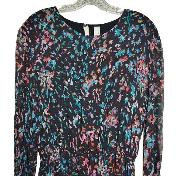 Iro Floral Asymmetrical Hem Long Sleeves Black Dress Size 38/Medium - Picture 4 of 12